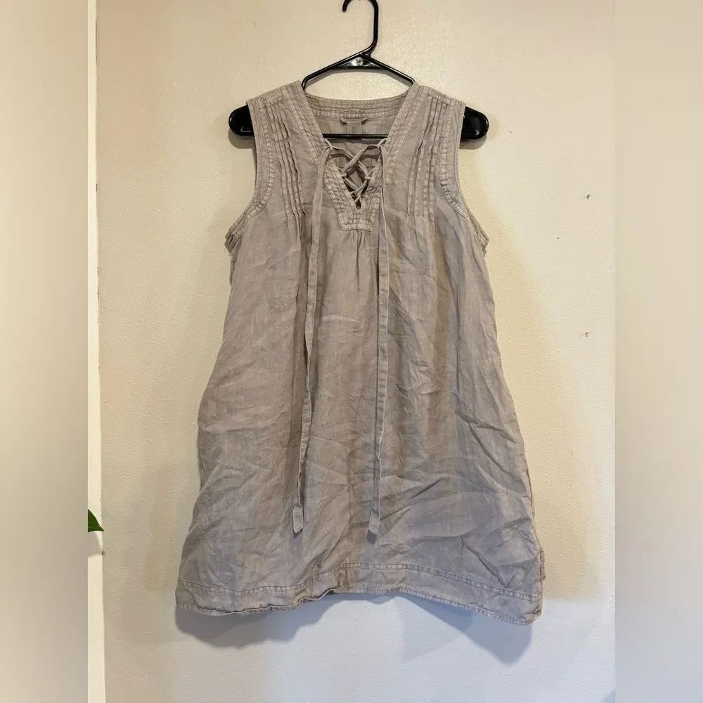 100% linen sleeveless lace-up dress by the brand Artisa NYC